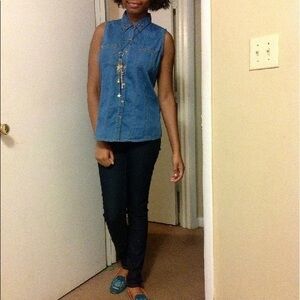 Dizzy Lissy Denim Studded Short Sleeve Button Up Top Size Medium